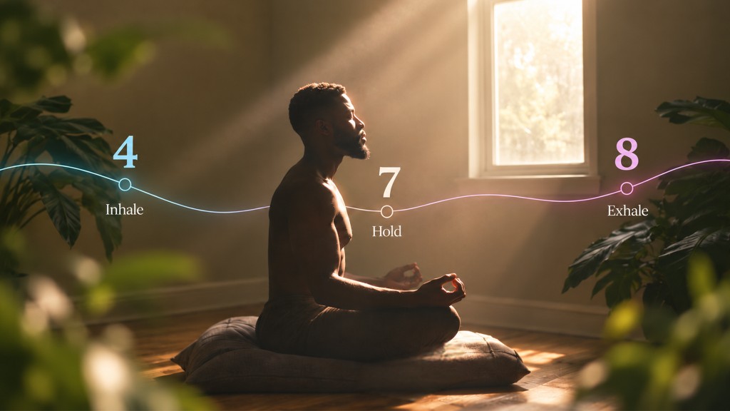 4-7-8 breathing pattern with inhale, hold, and exhale phases