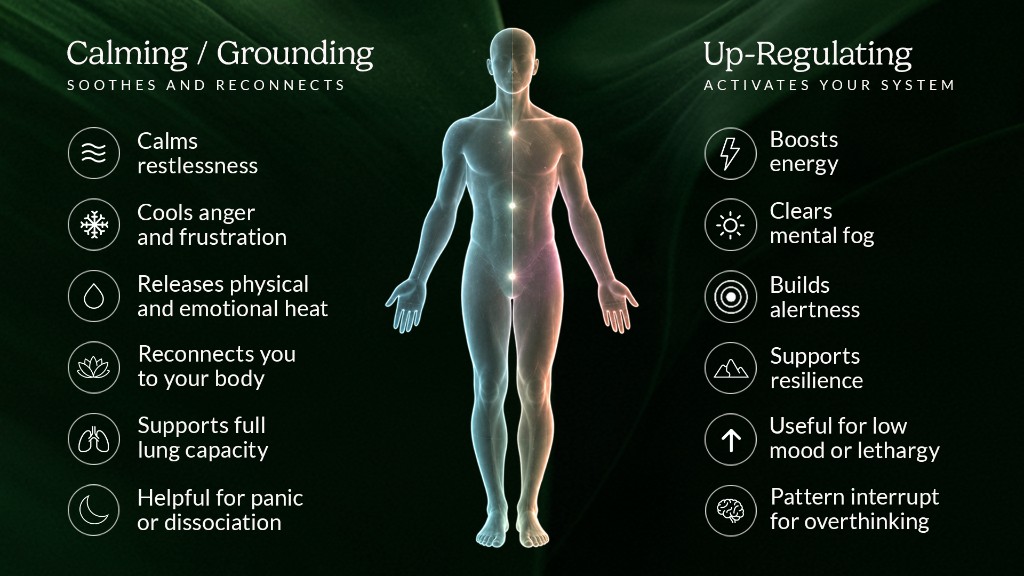 Difference between calming, grounding breathwork and up-regulating breathwork