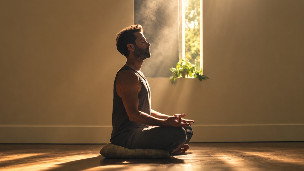 Person practicing breathwork in a calm, sunlit room