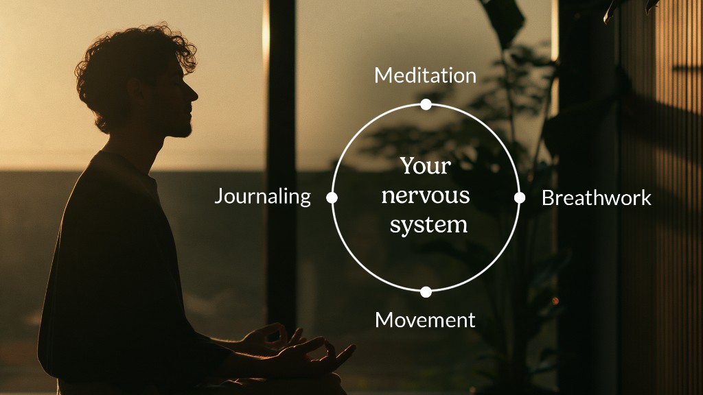 Meditation alongside breathwork, movement, and journaling