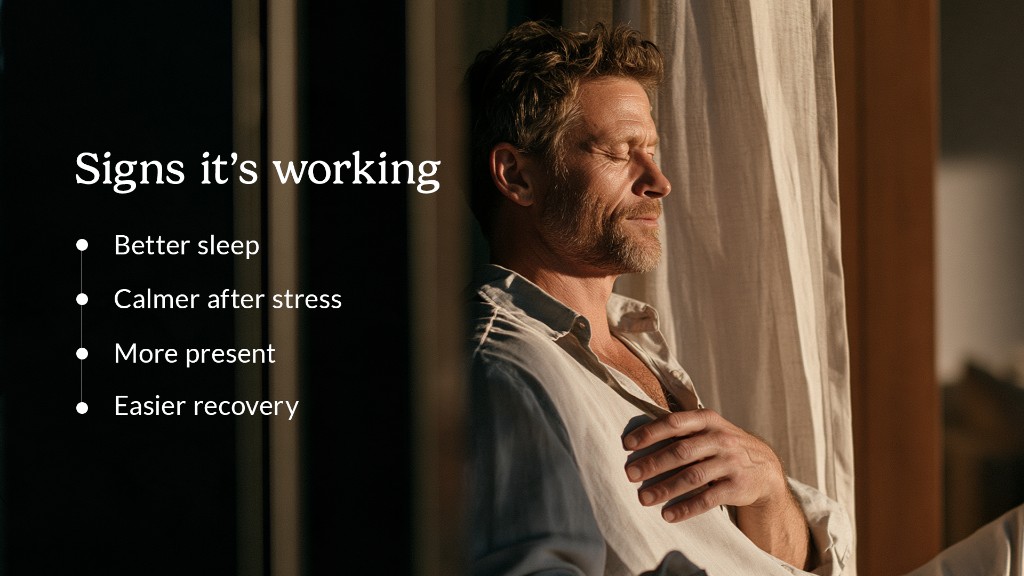 Checklist of signs that nervous system regulation practice is working, including better sleep and faster stress recovery