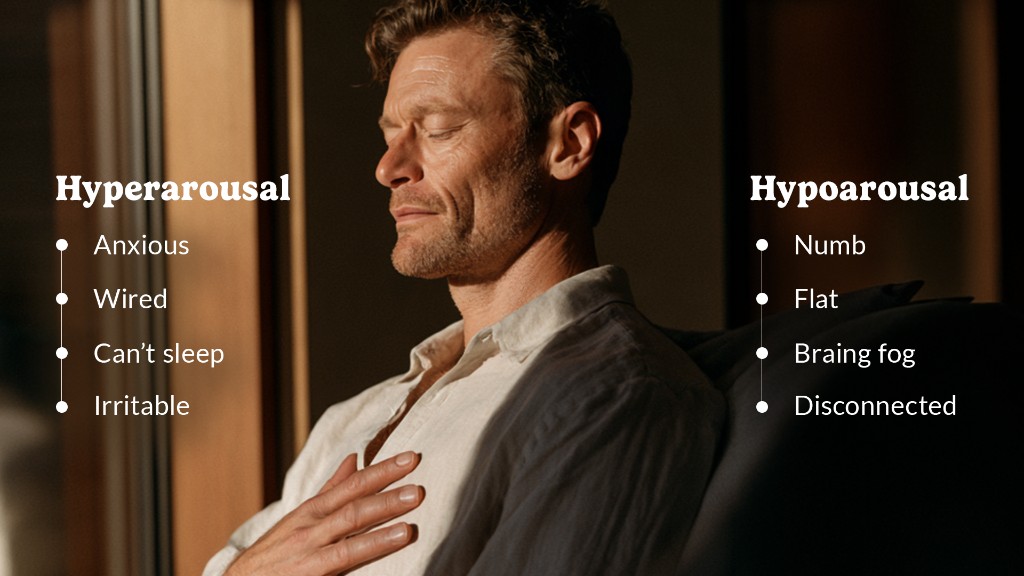 Comparison of hyperarousal symptoms like anxiety and insomnia versus hypoarousal symptoms like numbness and brain fog